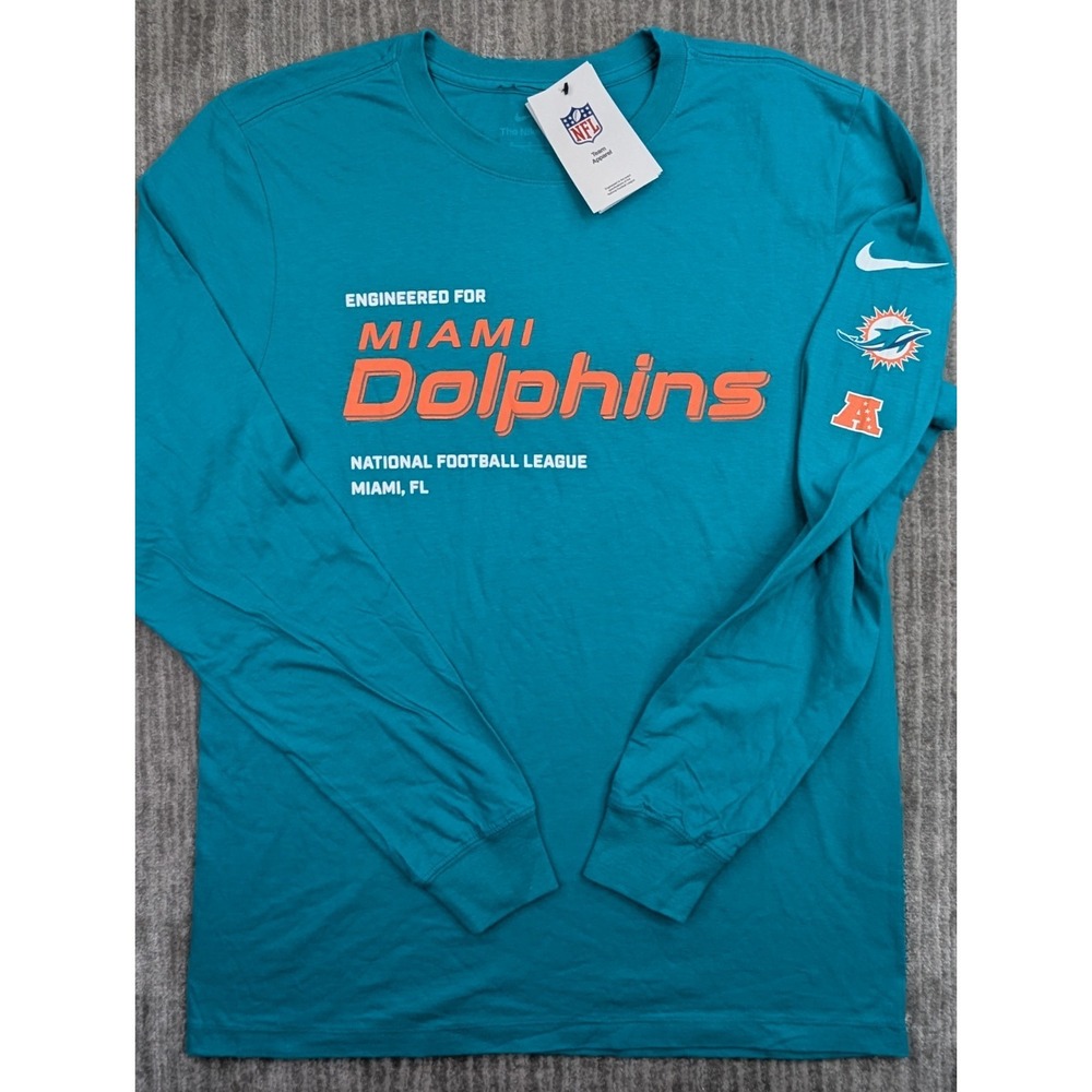 Nike Miami Dolphins Teal Long Sleeve T-Shirt Mens Medium Dri-fit NFL NKAC-3GT-9P